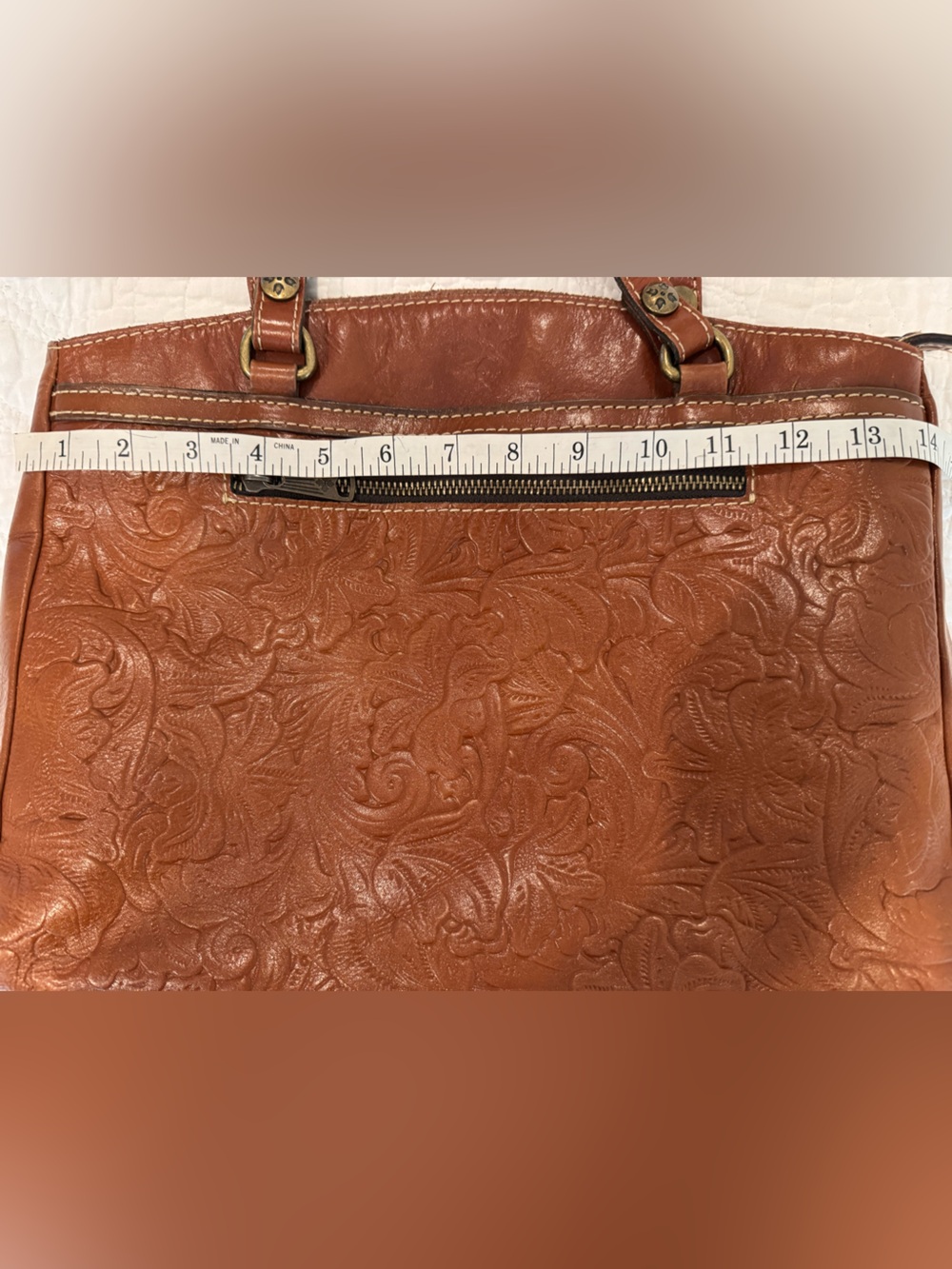 Patricia Nash Cognac Leather Embossed Floral Shoulder Tote Bag Western Boho - Picture 14 of 16